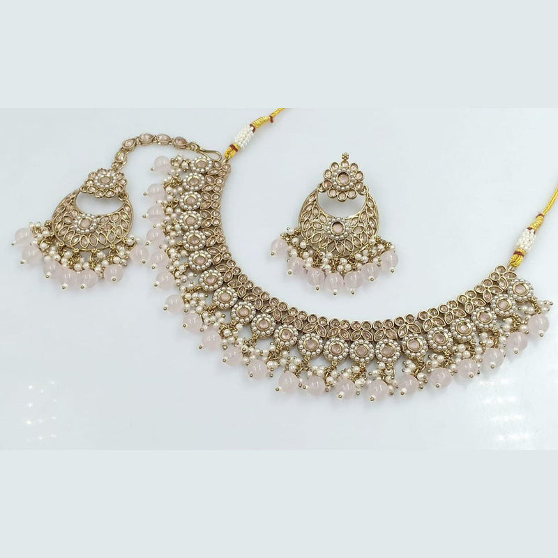 Manisha jewellery Gold Plated Crystal Stone And Pearl Necklace Set