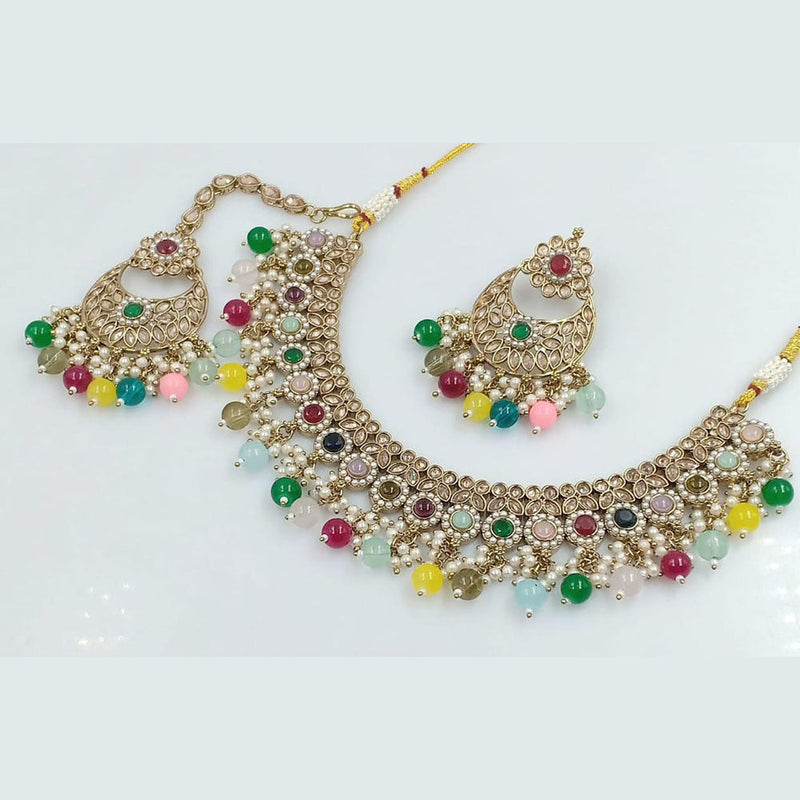 Manisha jewellery Gold Plated Crystal Stone And Pearl Necklace Set