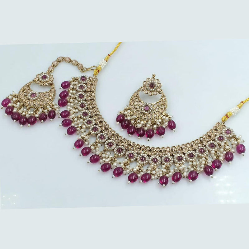 Manisha jewellery Gold Plated Crystal Stone And Pearl Necklace Set