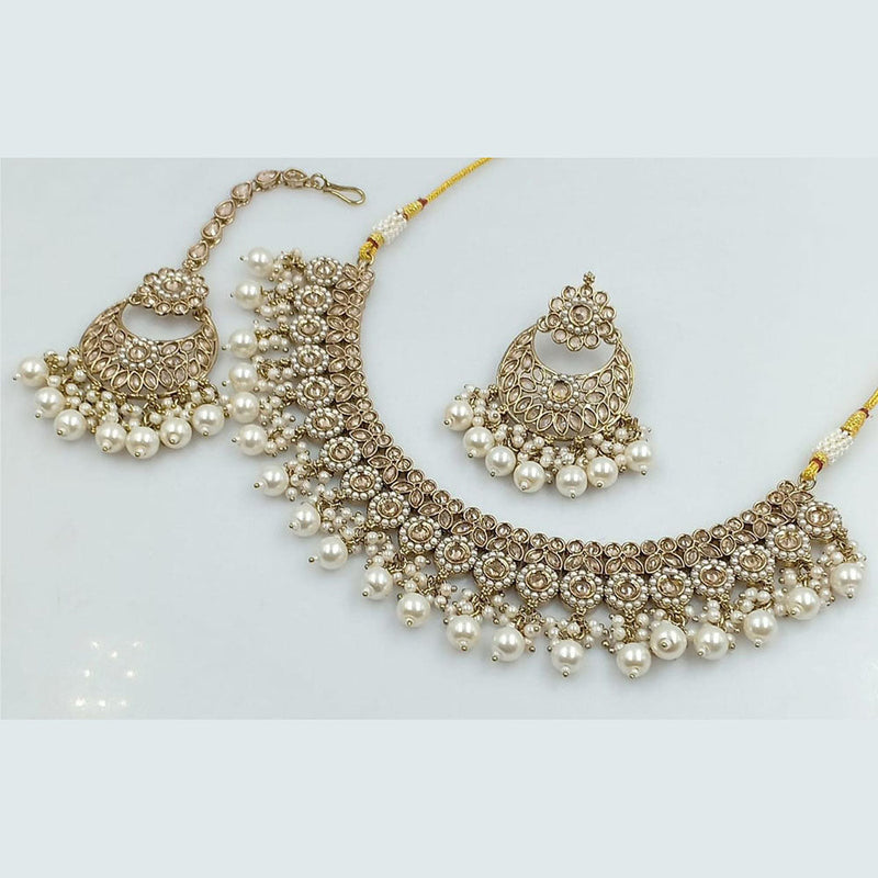 Manisha jewellery Gold Plated Crystal Stone And Pearl Necklace Set