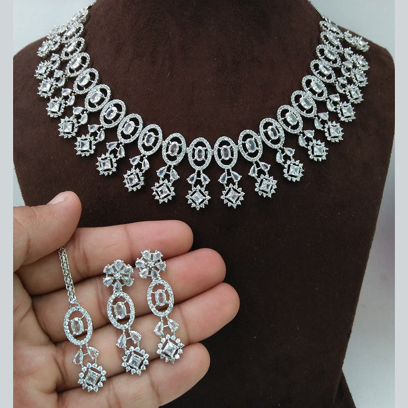 Manisha Jewellery Silver Plated AD Necklace Set