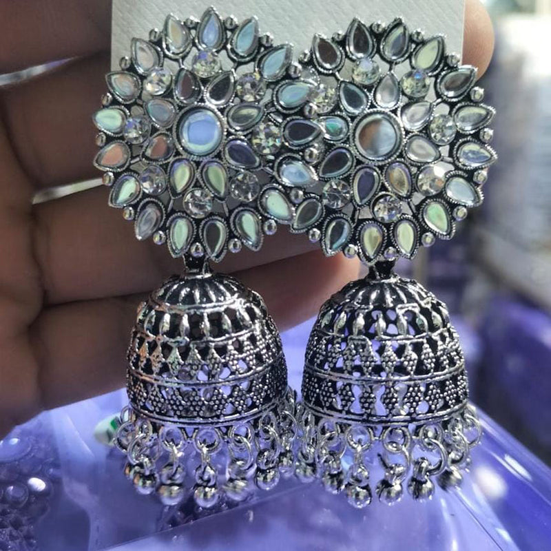 Manisha Jewellery Oxidised Plated Austrian Stone And Mirror Jhumki