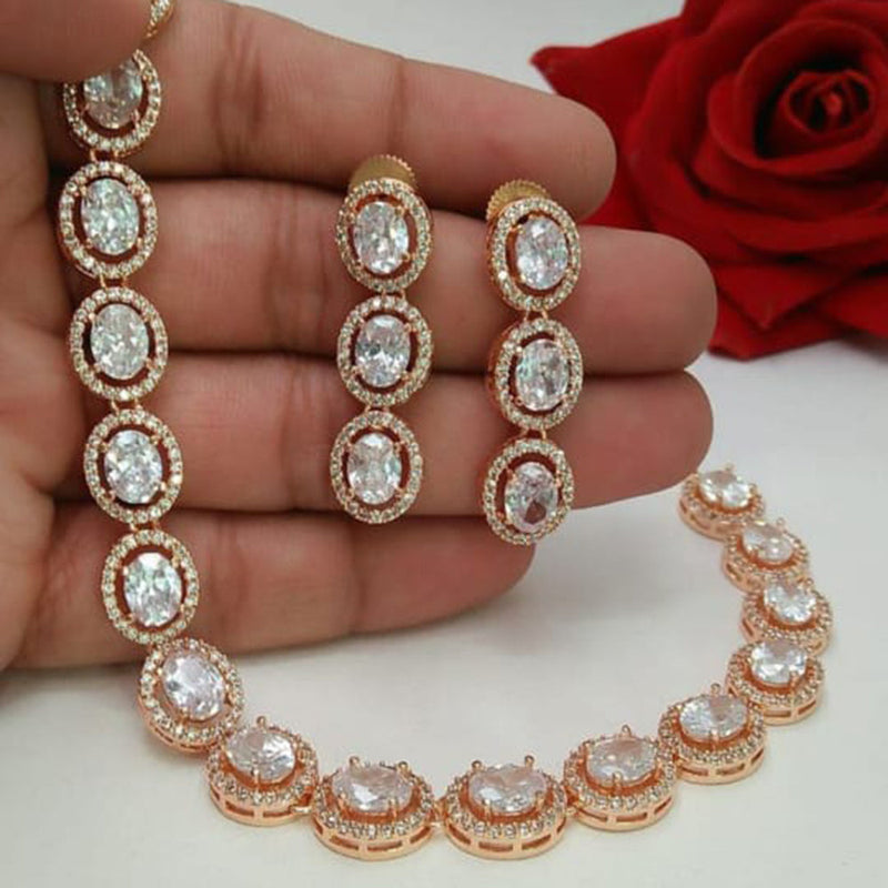 Manisha Jewellery Rose Gold Plated AD Necklace Set