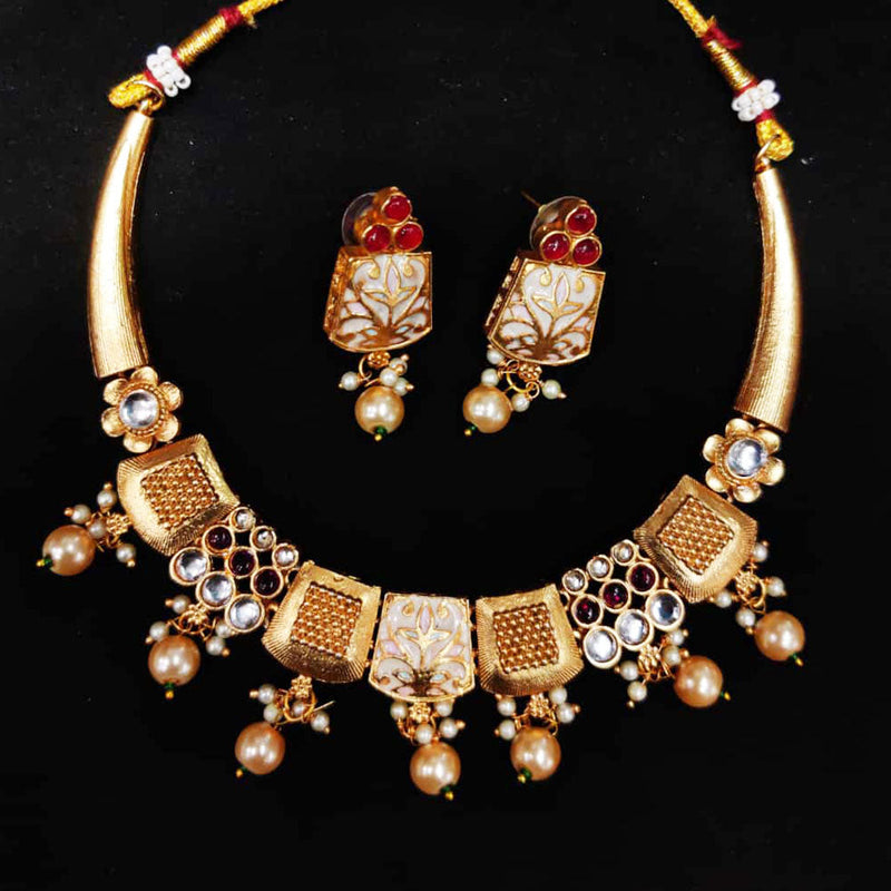 Manisha Jewellery Gold Plated Pota Stone Necklace Set