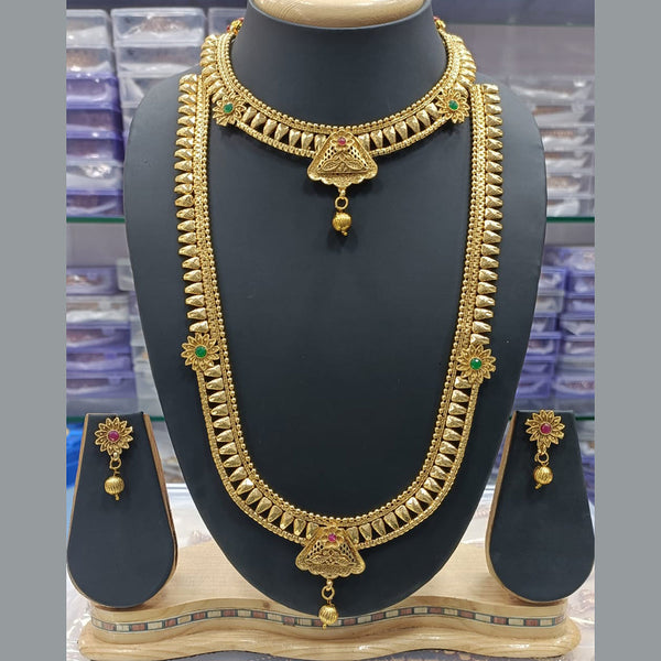 Manisha Jewellery Gold Plated Pota Stone Double Necklace Set