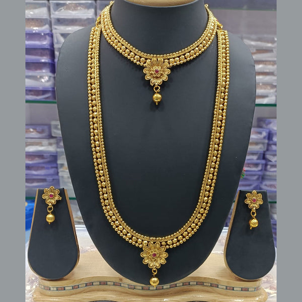 Manisha Jewellery Gold Plated Pota Stone Double Necklace Set