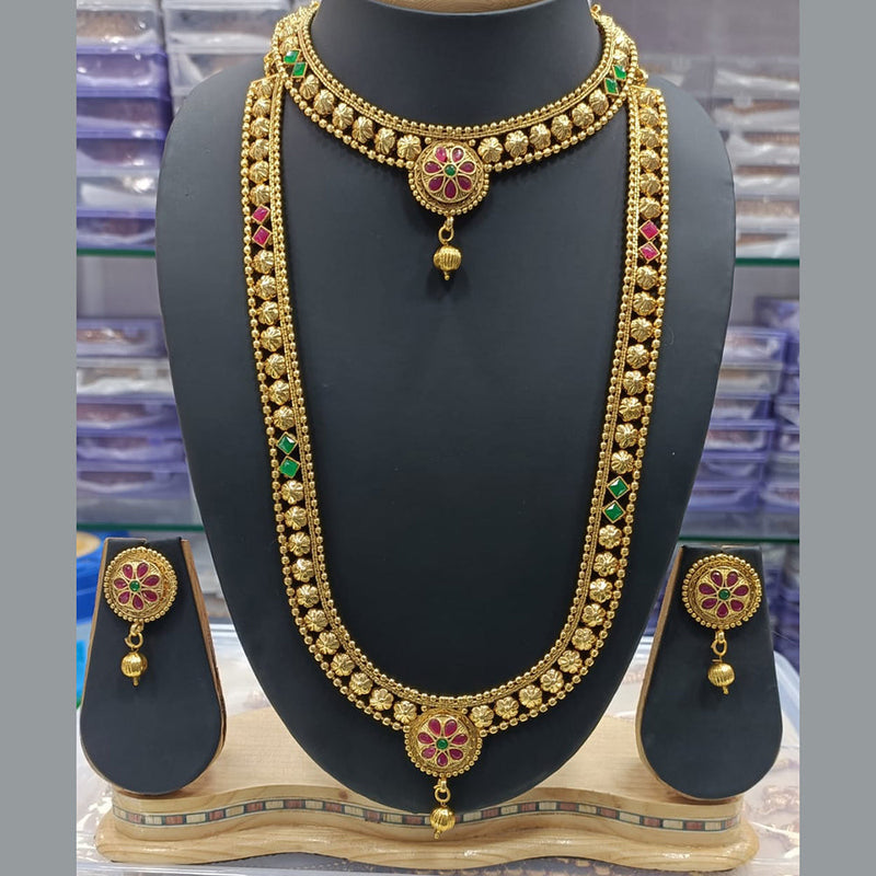 Manisha Jewellery Gold Plated Pota Stone Double Necklace Set