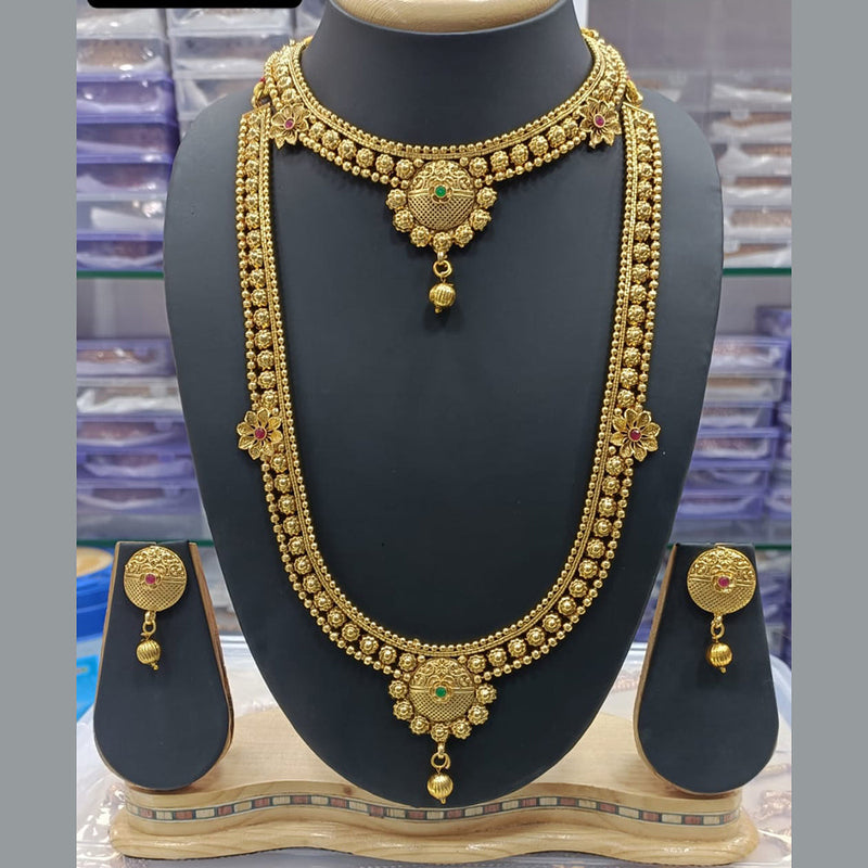 Manisha Jewellery Gold Plated Pota Stone Double Necklace Set