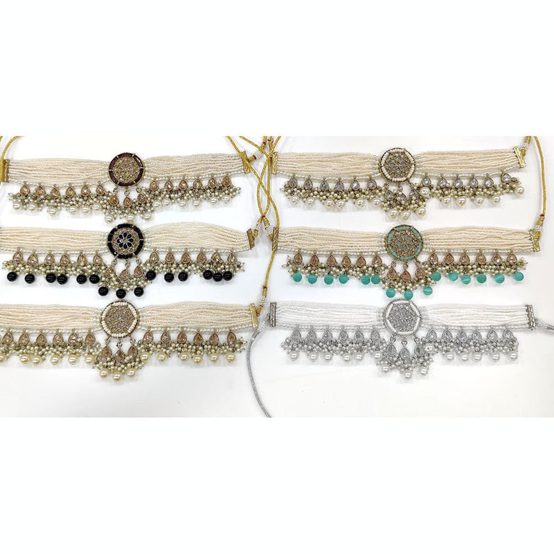 Manisha Jewellery Gold Plated Pearl And Crystal Stone Choker Necklace Set (1 Piece Only)