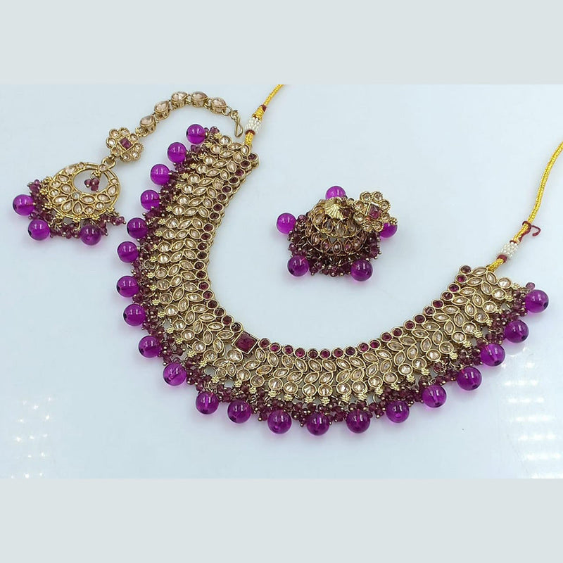 Manisha Jewellery Gold Plated Crystal Stone And Beads Necklace Set