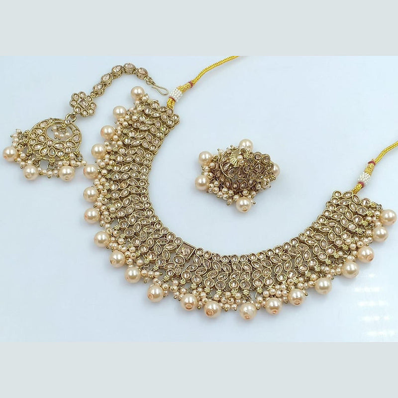 Manisha Jewellery Gold Plated Crystal Stone And Beads Necklace Set