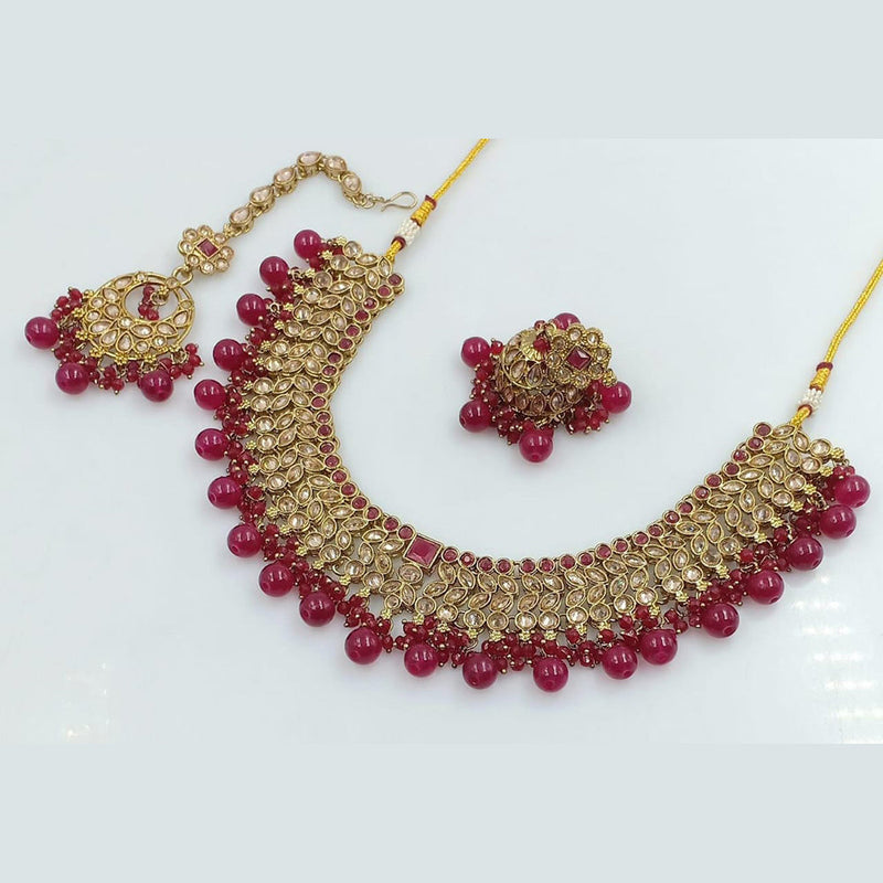 Manisha Jewellery Gold Plated Crystal Stone And Beads Necklace Set