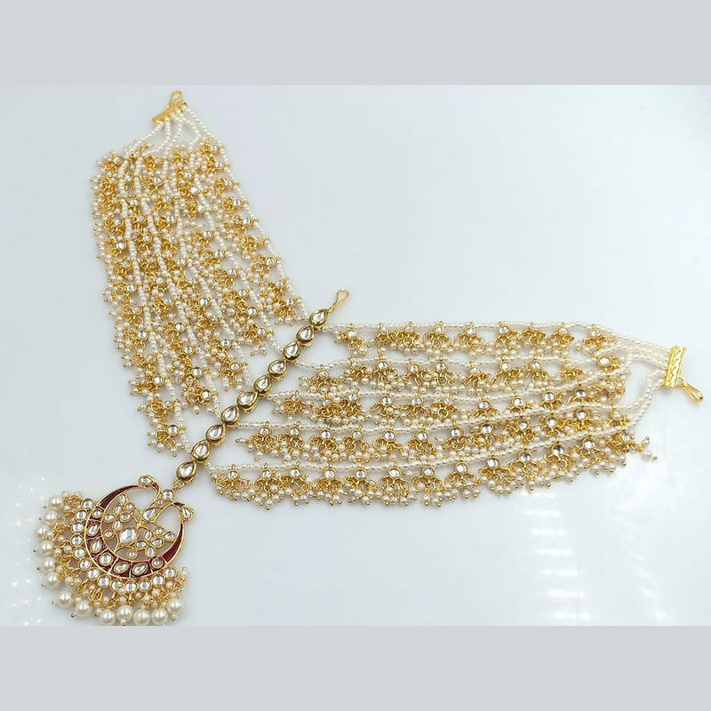 Manisha Jewellery Gold Plated Kundan And Pearl Sheeshphool Mangtikka