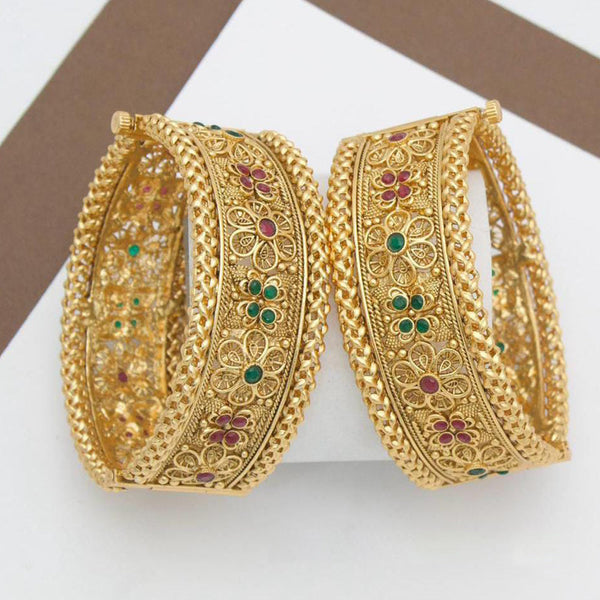 Manisha Jewellery Gold Plated Pota Stone Openable Bangle Set