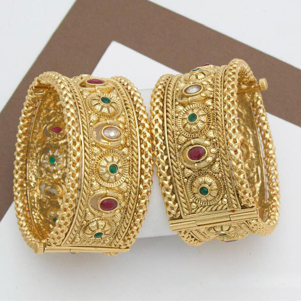 Manisha Jewellery Gold Plated Pota Stone Openable Bangle Set