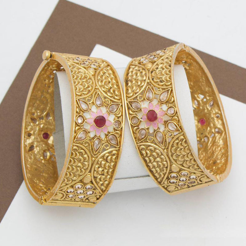 Manisha Jewellery Gold Plated Pota Stone Openable Bangle Set