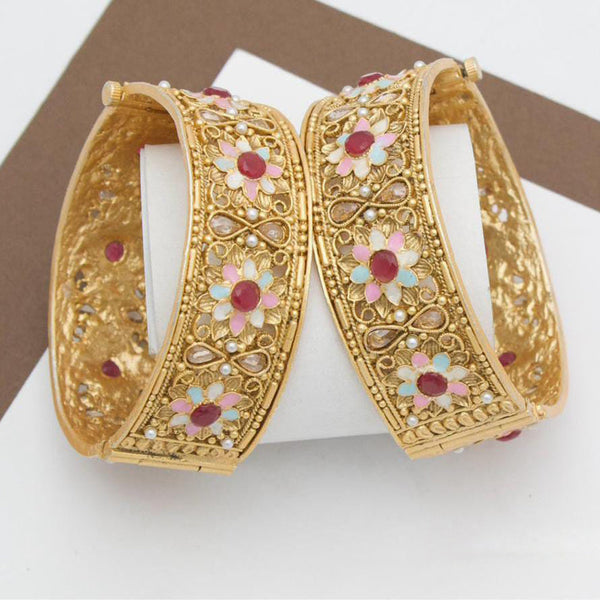 Manisha Jewellery Gold Plated Pota Stone Openable Bangle Set