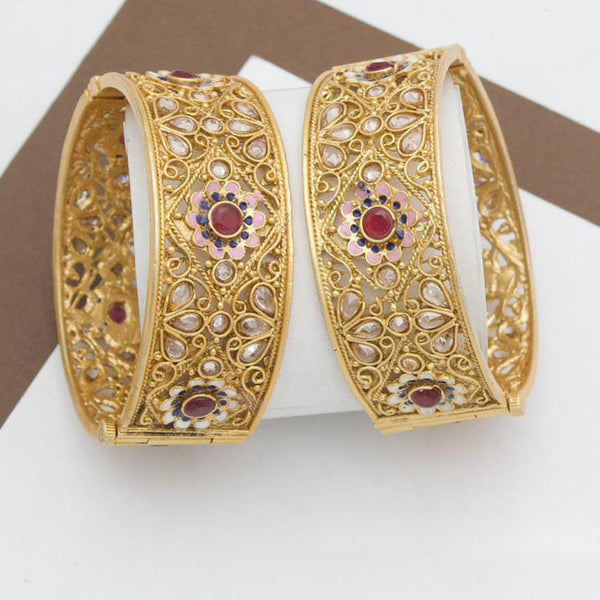 Manisha Jewellery Gold Plated Pota Stone Openable Bangle Set