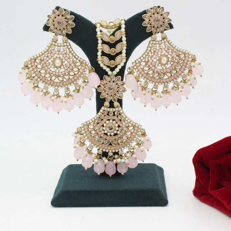 Manisha Jewellery Gold Plated Crystal Stone And Pearls Earrings With Maangtikka