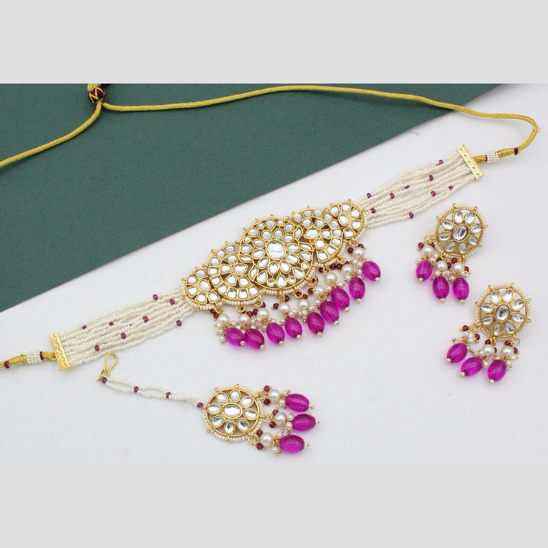 Manisha Jewellery Gold Plated Kundan Stone And Pearls Choker Necklace Set