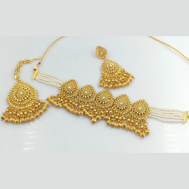 Manisha Jewellery Gold Plated Pota Stone Choker Necklace Set