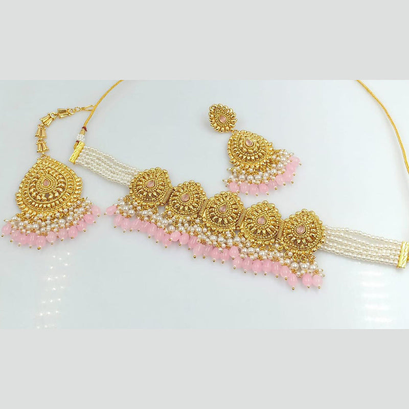 Manisha Jewellery Gold Plated Pota Stone Choker Necklace Set