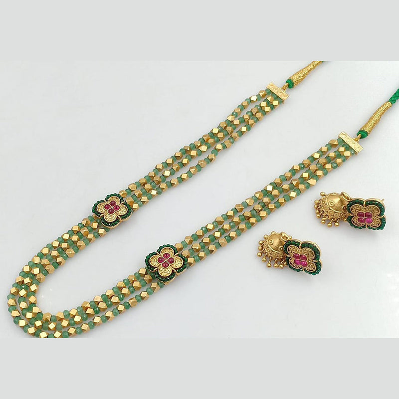 Manisha Jewellery Gold Plated Pota Stone And Pearls Long Necklace Set