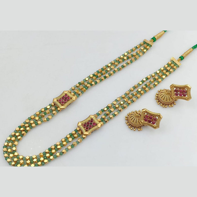 Manisha Jewellery Gold Plated Pota Stone And Pearls Long Necklace Set