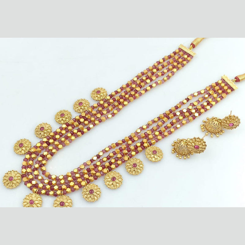 Manisha Jewellery Gold Plated Pota Stone And Pearls Long Necklace Set