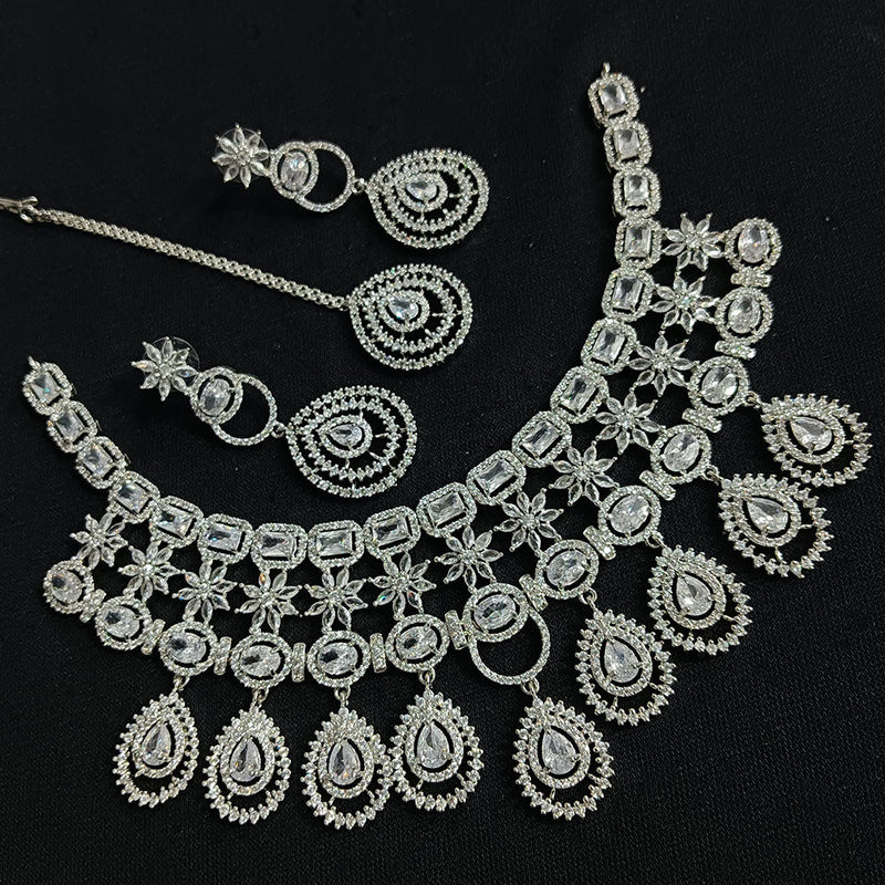 Manisha Jewellery Silver Plated AD Necklace Set