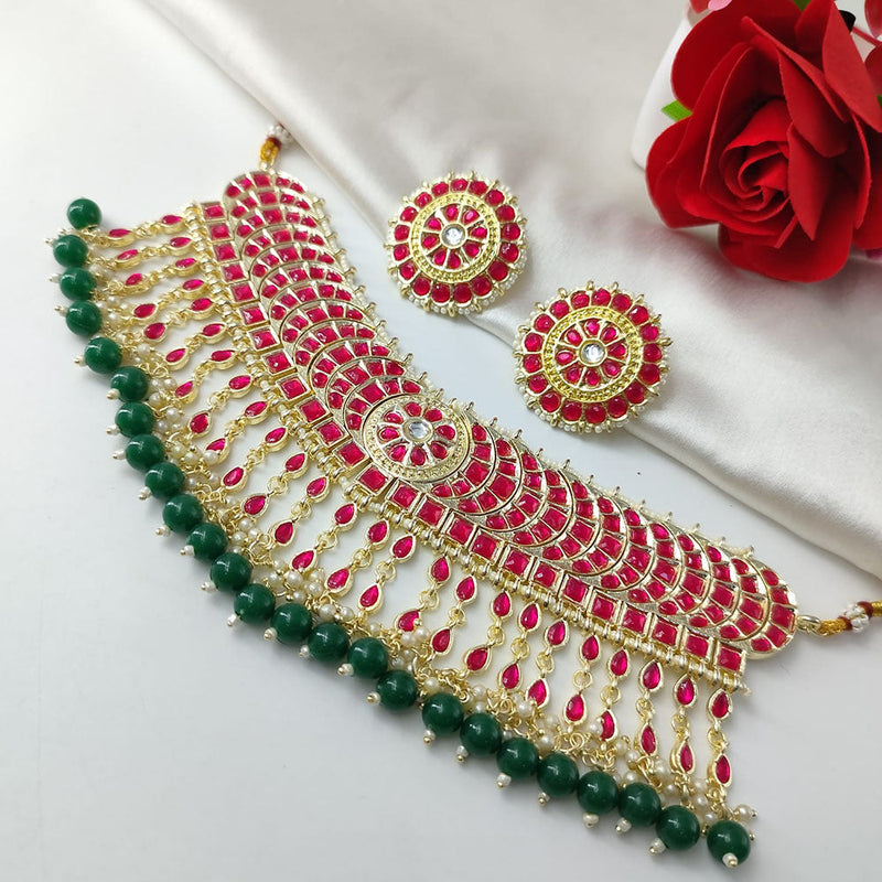 Manisha Jewellery Gold Plated Kundan Stone And Pearls Choker Necklace Set