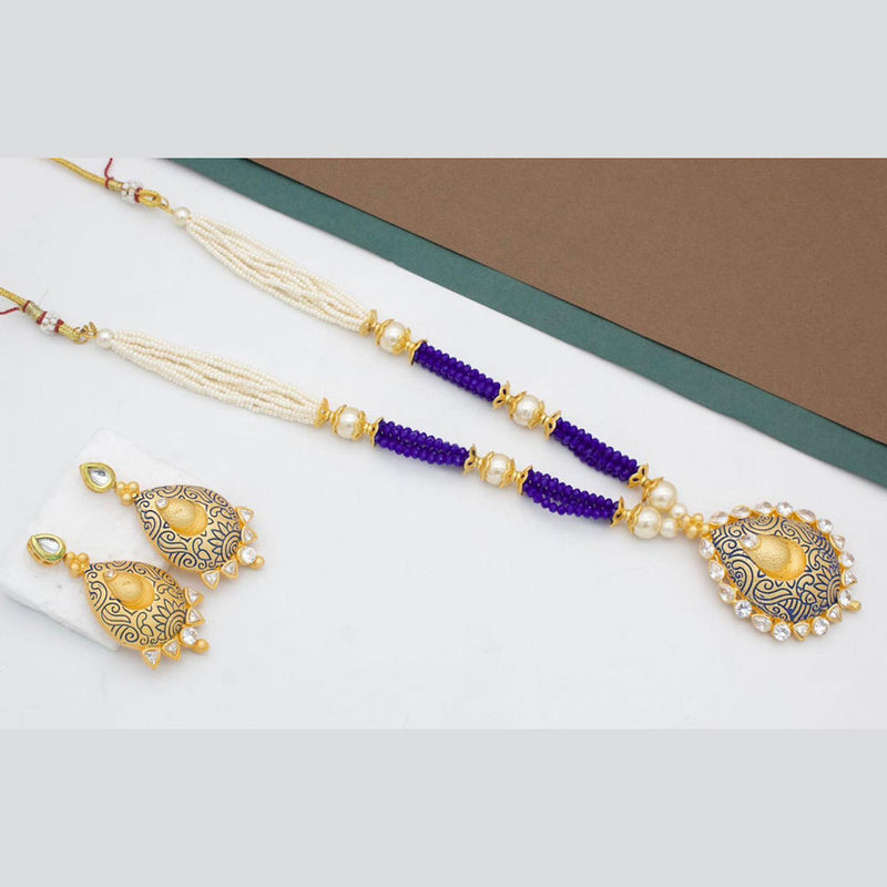 Manisha Jewellery Gold Plated Austrian Stone And Pearl Long Necklace Set