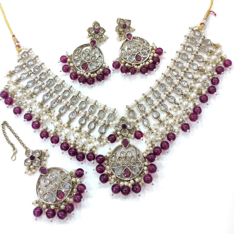 Manisha Jewellery Gold Plated AD And Pearls Necklace Set