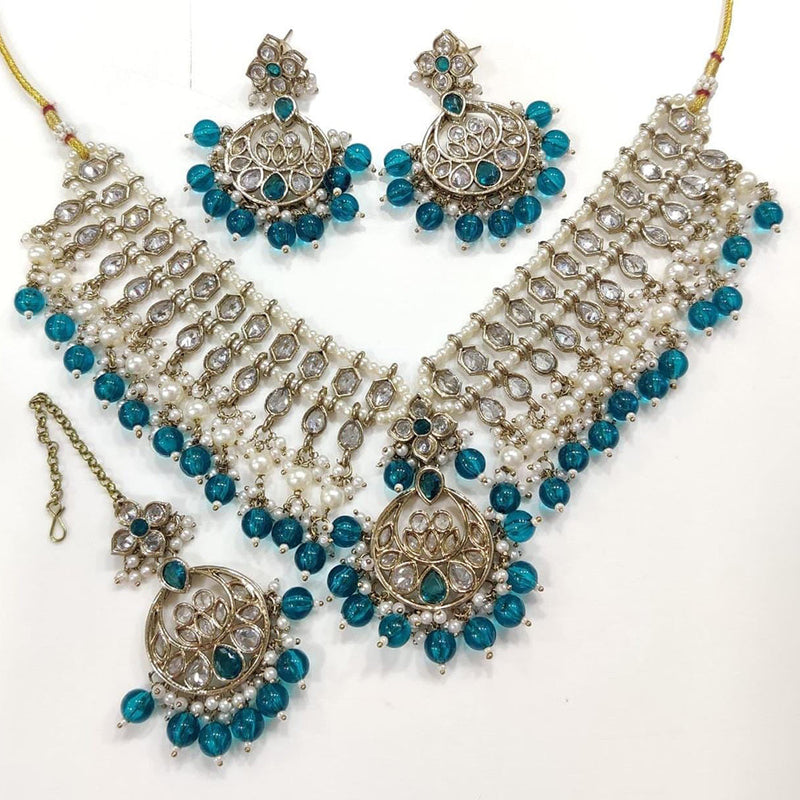 Manisha Jewellery Gold Plated AD And Pearls Necklace Set