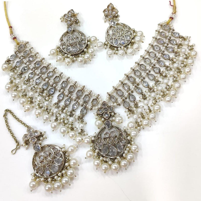 Manisha Jewellery Gold Plated AD And Pearls Necklace Set