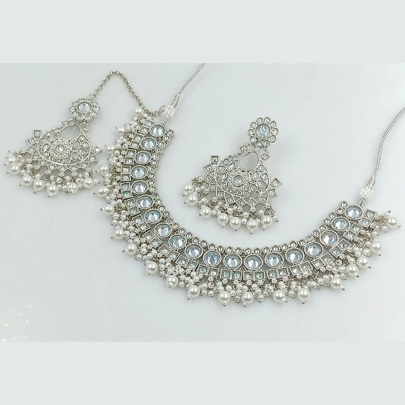 Manisha Jewellery Silver Plated Crystal And Pearls Necklace Set