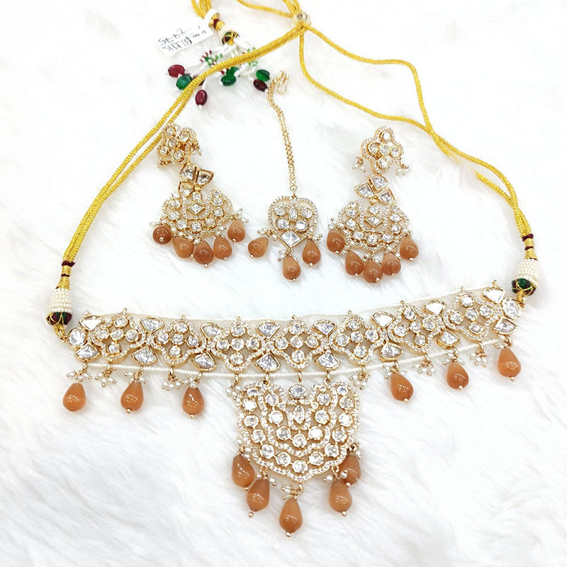 Manisha Jewellery Gold Plated AD And Pearls Choker Necklace Set