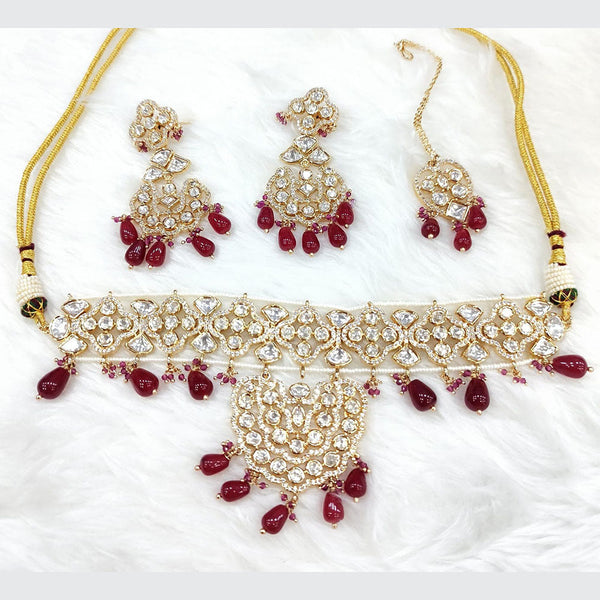 Manisha Jewellery Gold Plated AD And Pearls Choker Necklace Set