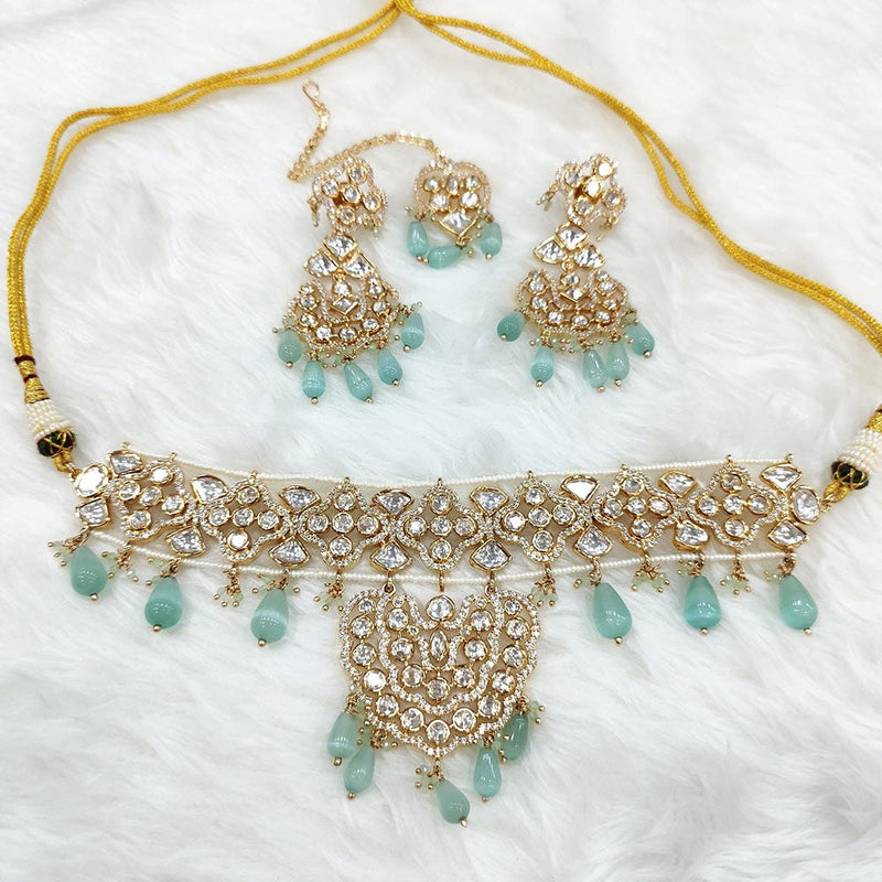 Manisha Jewellery Gold Plated AD And Pearls Choker Necklace Set