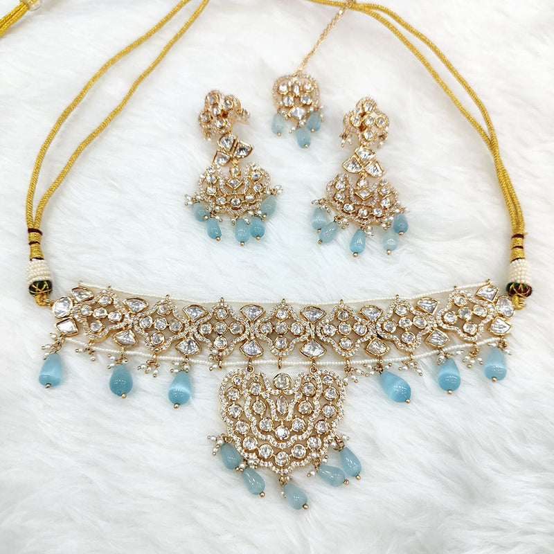 Manisha Jewellery Gold Plated AD And Pearls Choker Necklace Set