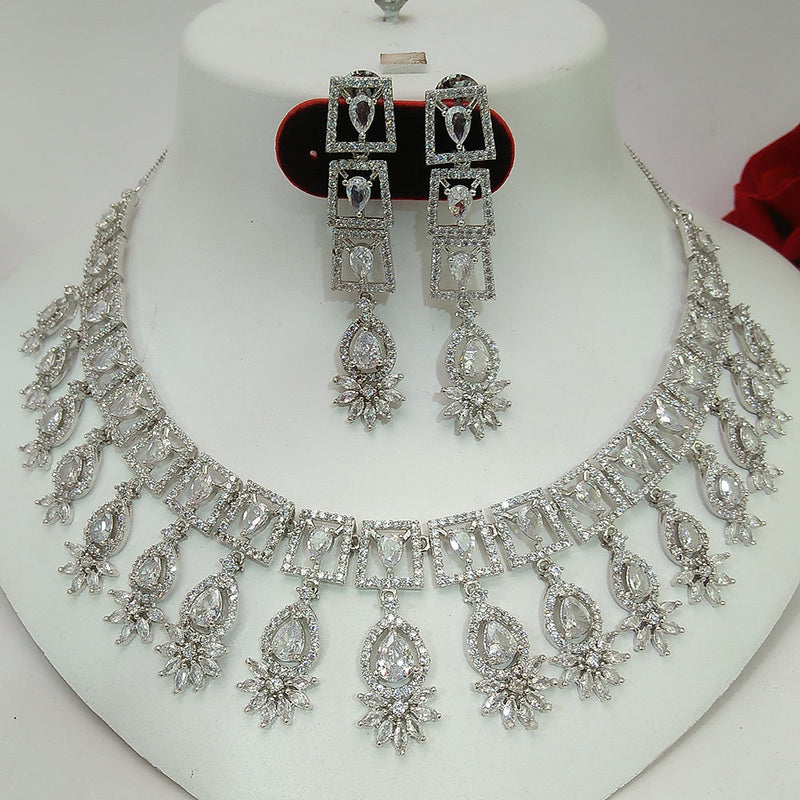 Manisha Jewellery Silver Plated AD Necklace Set