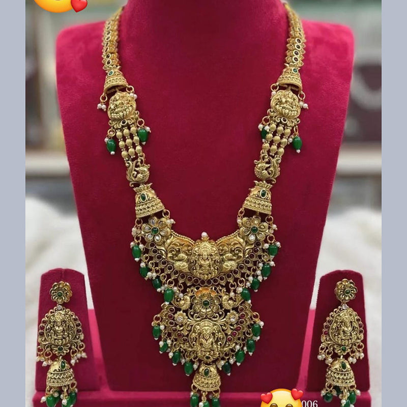 Manisha Jewellery Gold Plated Pota Stone Temple Long Necklace Set