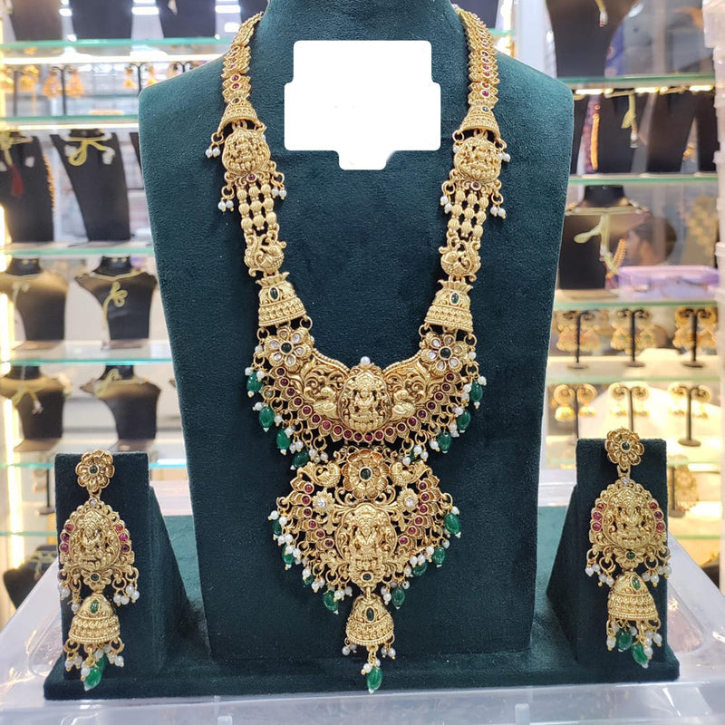 Manisha Jewellery Gold Plated Pota Stone Temple Long Necklace Set