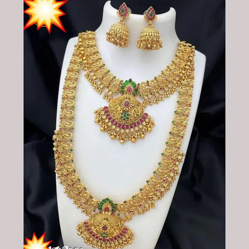 Manisha Jewellery Gold Plated Pota Stone Temple Double Necklace Set