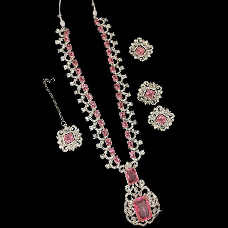 Manisha Jewellery Silver Plated AD Necklace Set ( With Ring )