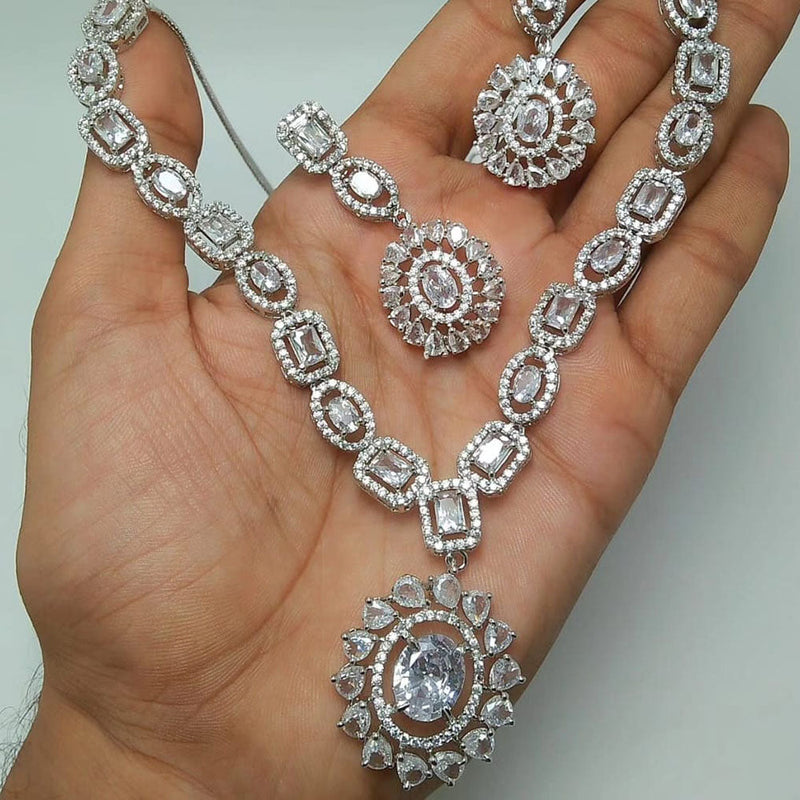 Manisha Jewellery Silver Plated AD Necklace Set