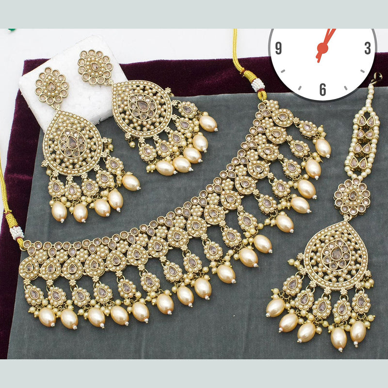 Manisha Jewellery Gold Plated Crystal Stone And Pearls Choker Necklace Set