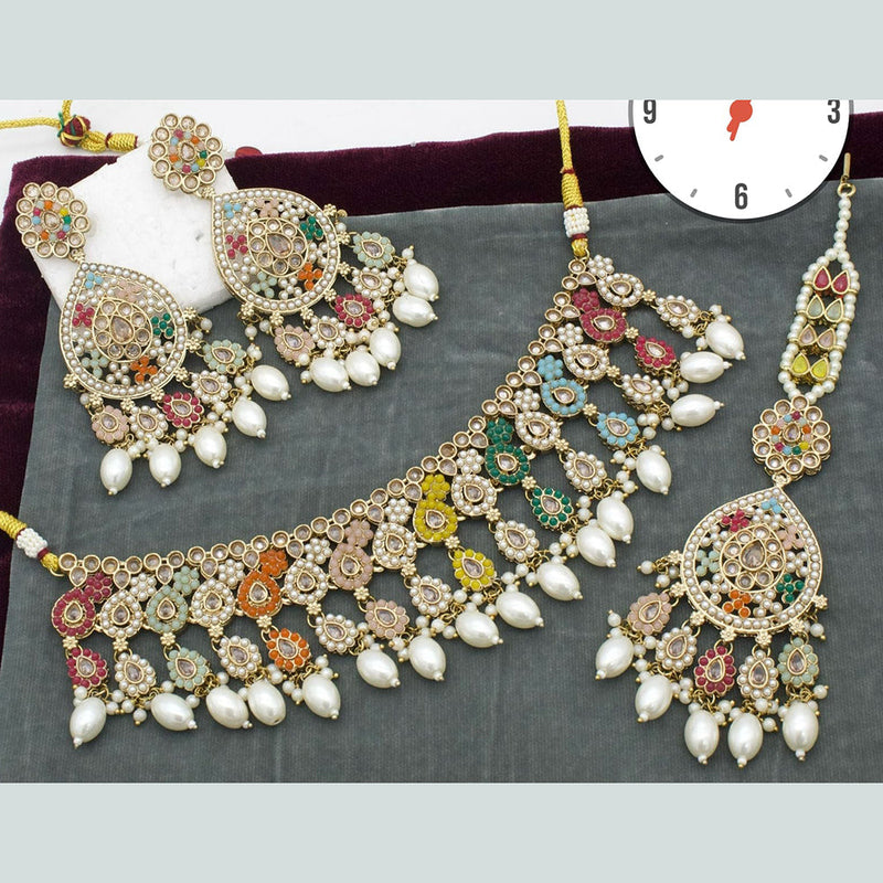 Manisha Jewellery Gold Plated Crystal Stone And Pearls Choker Necklace Set