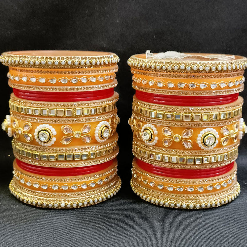 Manisha Jewellery Gold Plated Austrian Stone And Pearl Bangles s Set