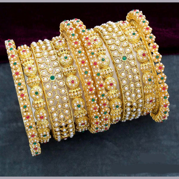 Manisha Jewellery Gold Plated Austrian Stone And Pearl Bangles s Set